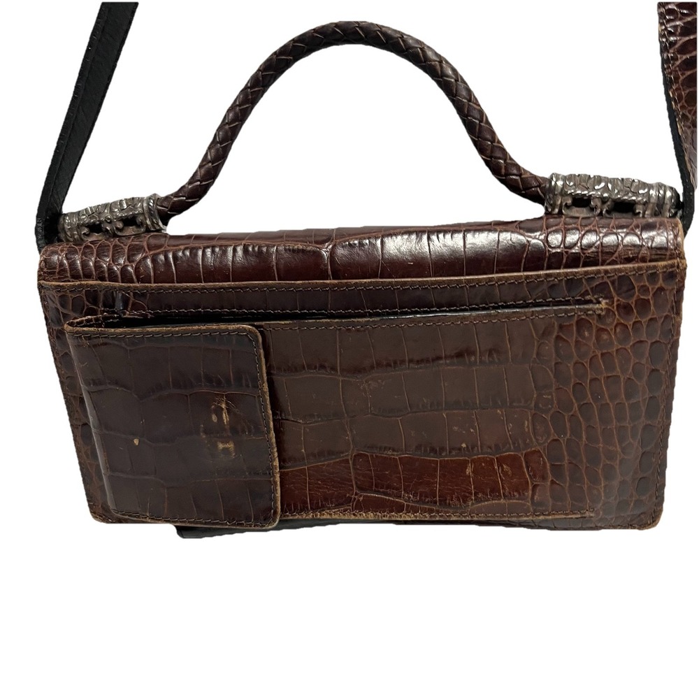 Brighton Brown & Black Croc Leather Crossbody-Shoulder Bag - Picture 2 of 13